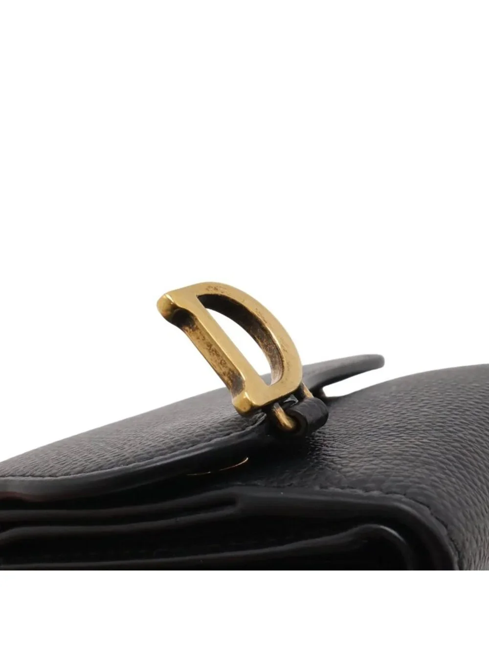 Dior Saddle Compact Wallet Trifold Leather Black Gold